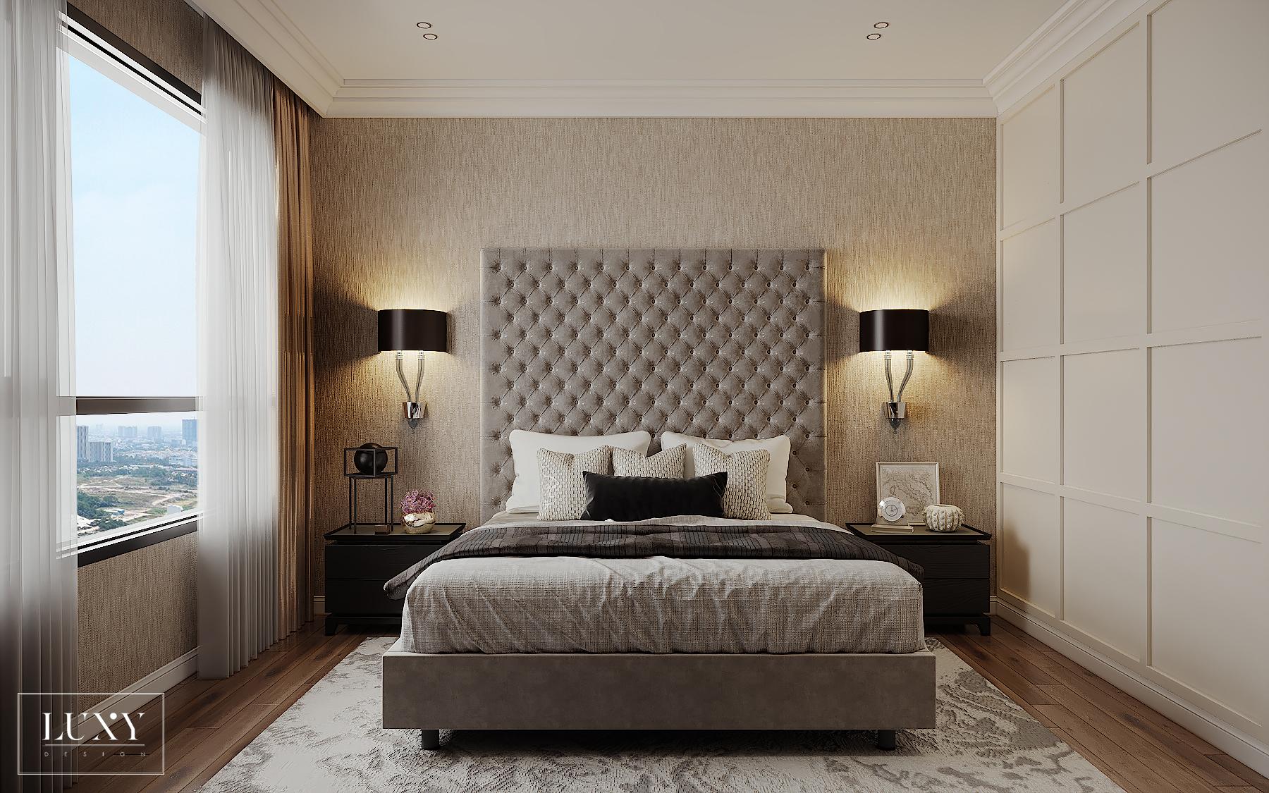 Phòng ngủ đơn giản mà nổi bật với cách sắp xếp đặc trưng là đối xứng