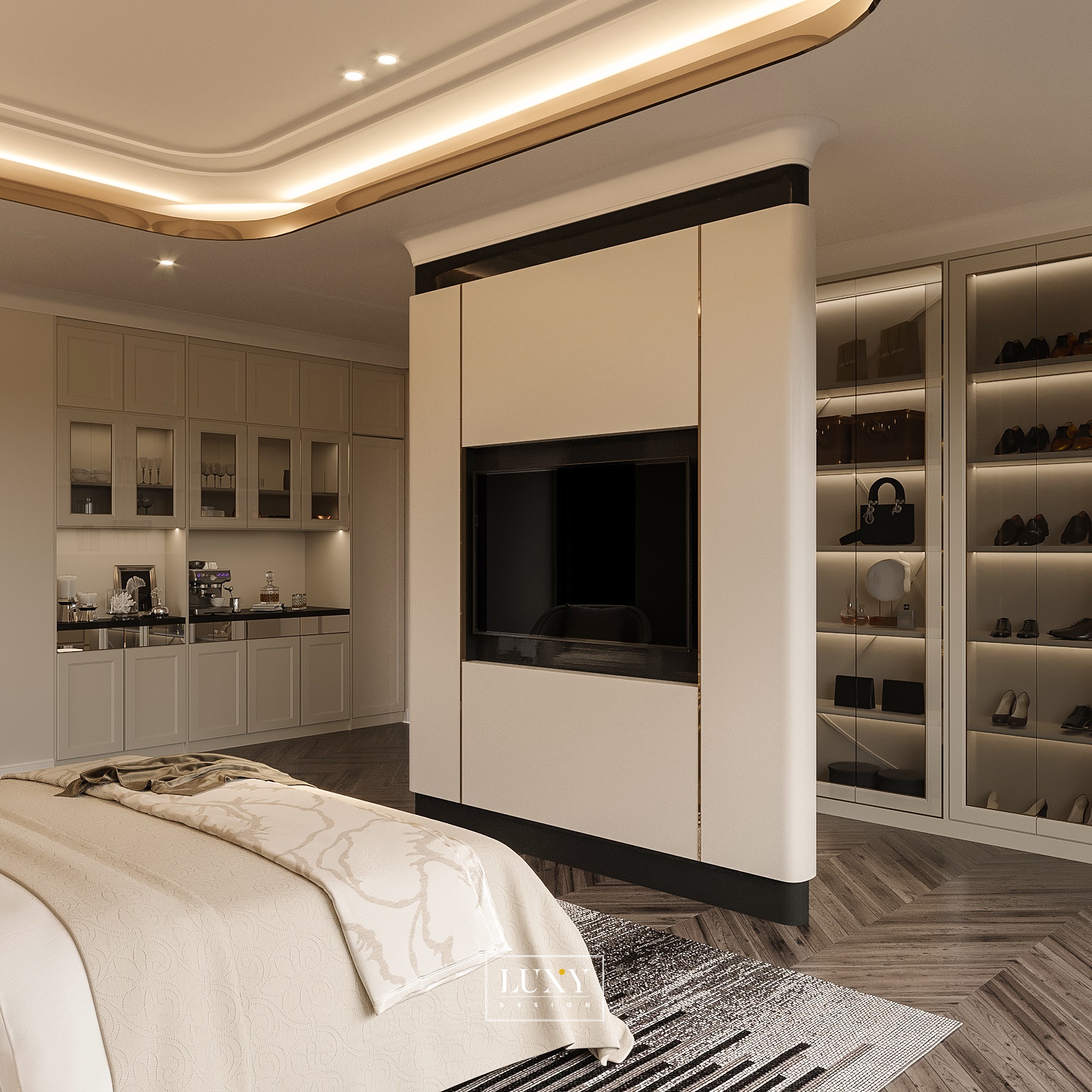 Thiết kế nội thất biệt thự Gò Vấp - vách ngăn phòng ngủ